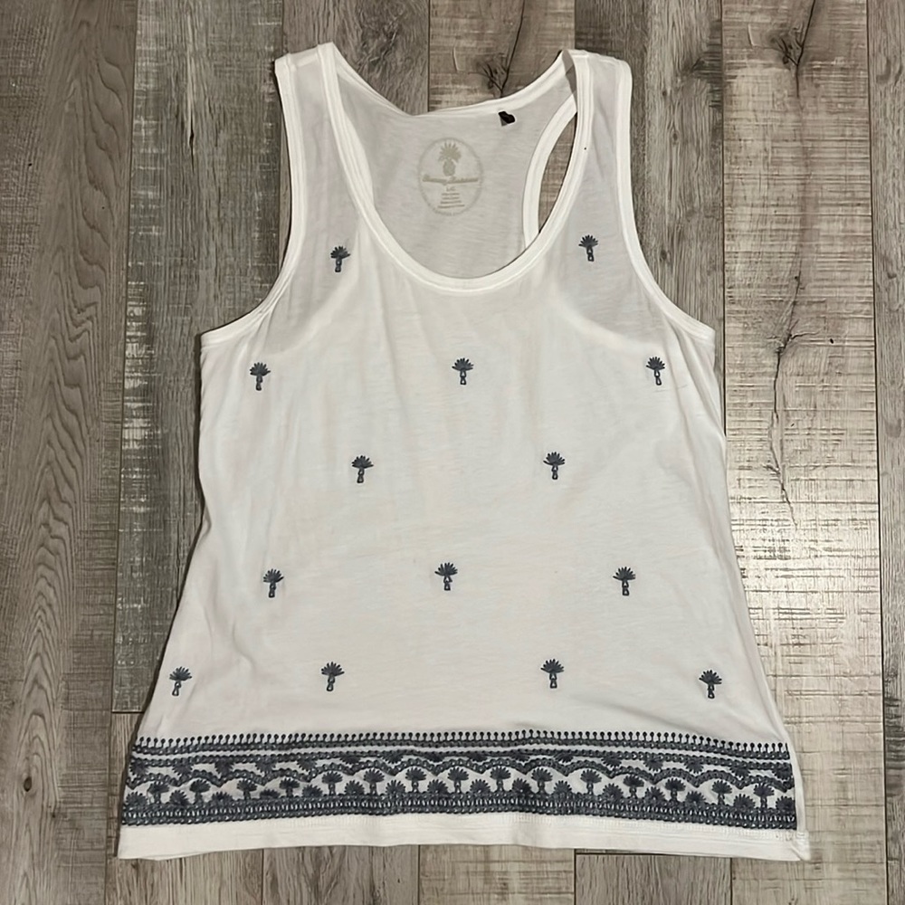 Tommy Bahama White Tank Top with Blue Palm Tree Print